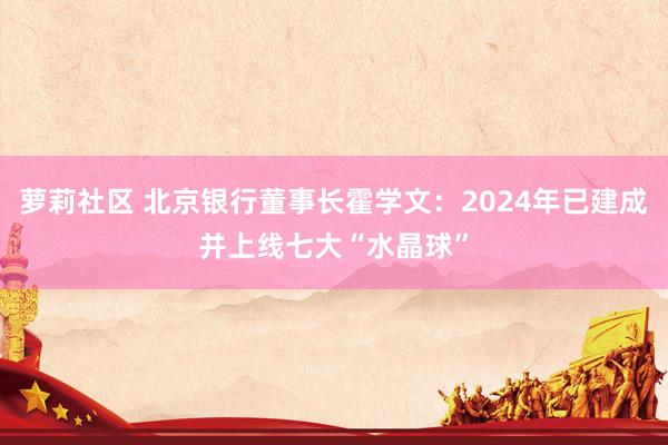 萝莉社区 北京银行董事长霍学文：2024年已建成并上线七大“水晶球”